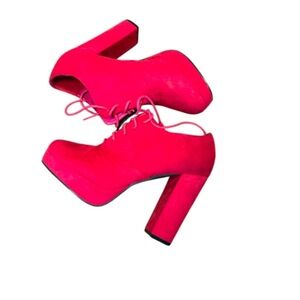 Allegra K NWOT Red Faux Suede High Heel Platform‎ Block Bootie, Size 7.
